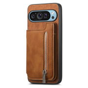 For Google Pixel 8 Retro MagSafe Zipper Wallet Card Bag Back Phone Case(Brown)