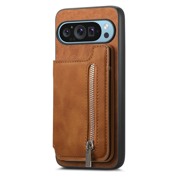 For Google Pixel 8 Retro MagSafe Zipper Wallet Card Bag Back Phone Case(Brown)