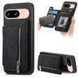 For Google Pixel 8 Retro MagSafe Zipper Wallet Card Bag Back Phone Case(Black) - Google Cases by PMC TechLife | Online Shopping South Africa | PMC TechLife | Buy Now Pay Later Mobicred