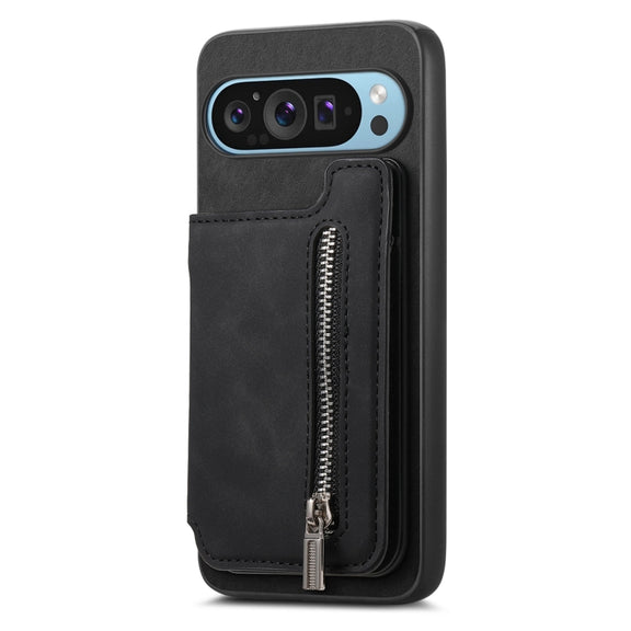 For Google Pixel 8 Retro MagSafe Zipper Wallet Card Bag Back Phone Case(Black)