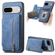 For Google Pixel 7a Retro MagSafe Zipper Wallet Card Bag Back Phone Case(Blue) - free shipping - PMC TechLife - Order now!