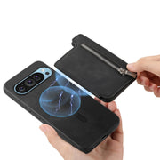 For Google Pixel 7 Pro Retro MagSafe Zipper Wallet Card Bag Back Phone Case(Black)