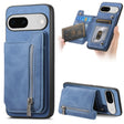 For Google Pixel 7 Retro MagSafe Zipper Wallet Card Bag Back Phone Case(Blue) - Google Cases by PMC TechLife | Online Shopping South Africa | PMC TechLife | Buy Now Pay Later Mobicred