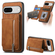 For Google Pixel 7 Retro MagSafe Zipper Wallet Card Bag Back Phone Case(Brown)