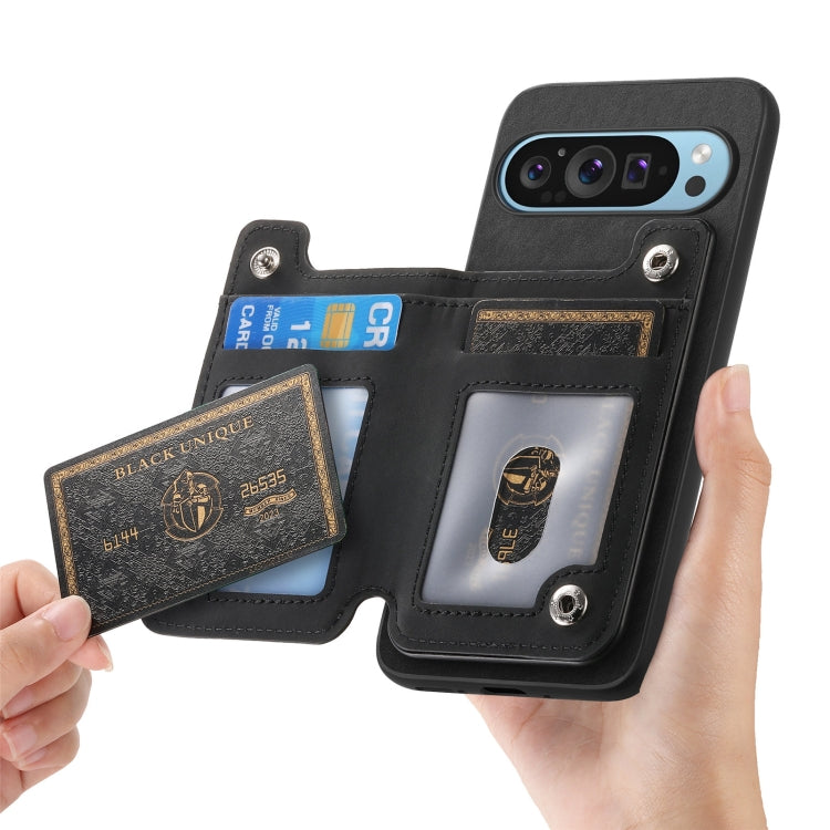 For Google Pixel 7 Retro MagSafe Zipper Wallet Card Bag Back Phone Case(Black)
