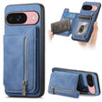 For Google Pixel 9 / 9 Pro Retro MagSafe Zipper Wallet Card Bag Back Phone Case(Blue) - Google Cases by PMC TechLife | Online Shopping South Africa | PMC TechLife | Buy Now Pay Later Mobicred