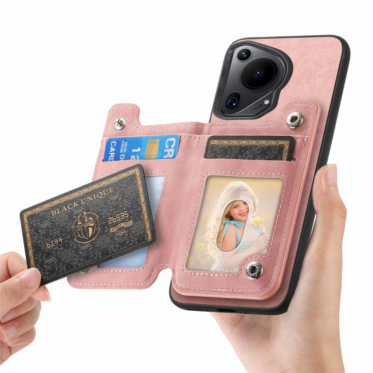 For Huawei Pura 70 Retro MagSafe Zipper Wallet Card Bag Back Phone Case(Pink)
