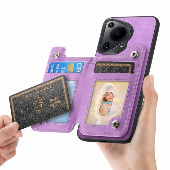 For Huawei Pura 70 Retro MagSafe Zipper Wallet Card Bag Back Phone Case(Purple)