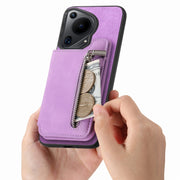 For Huawei Pura 70 Retro MagSafe Zipper Wallet Card Bag Back Phone Case(Purple)
