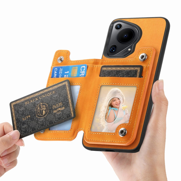 For Huawei nova 12 / 13 Retro MagSafe Zipper Wallet Card Bag Back Phone Case(Yellow)