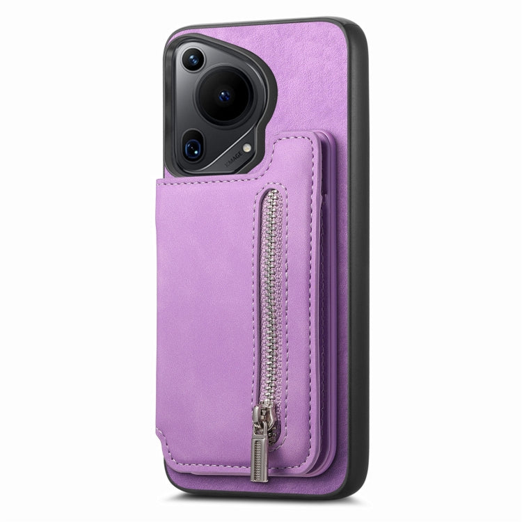 For Huawei nova 12 / 13 Retro MagSafe Zipper Wallet Card Bag Back Phone Case(Purple)