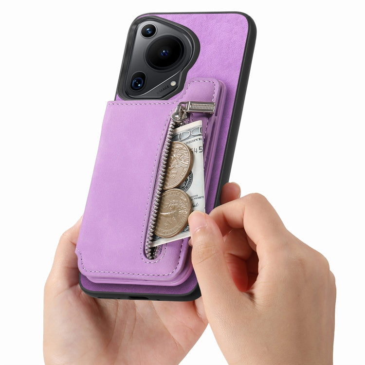For Huawei nova 12 / 13 Retro MagSafe Zipper Wallet Card Bag Back Phone Case(Purple)