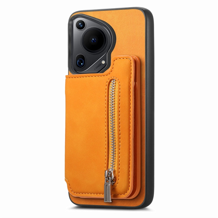 For Huawei nova 13 Pro Retro MagSafe Zipper Wallet Card Bag Back Phone Case(Yellow)