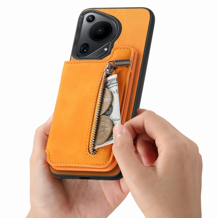 For Huawei nova 13 Pro Retro MagSafe Zipper Wallet Card Bag Back Phone Case(Yellow)