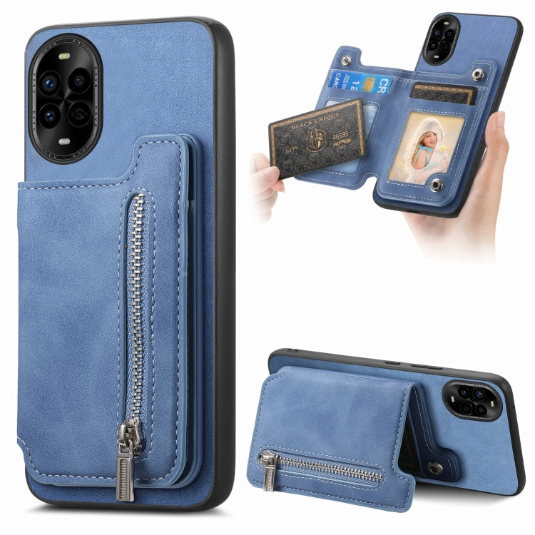 For Huawei nova 13 Pro Retro MagSafe Zipper Wallet Card Bag Back Phone Case(Blue)