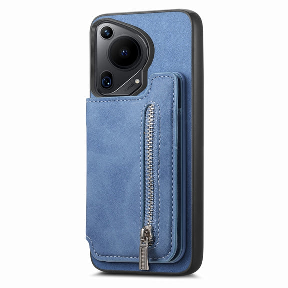 For Huawei nova 13 Pro Retro MagSafe Zipper Wallet Card Bag Back Phone Case(Blue)