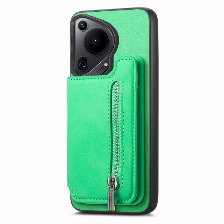 For Huawei nova 13 Pro Retro MagSafe Zipper Wallet Card Bag Back Phone Case(Green)