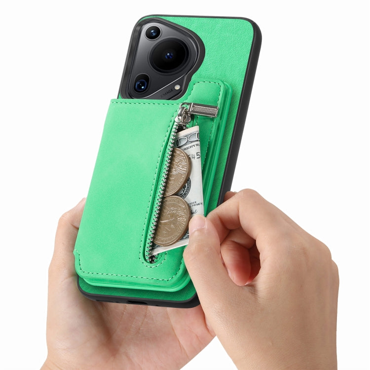 For Huawei nova 13 Pro Retro MagSafe Zipper Wallet Card Bag Back Phone Case(Green)