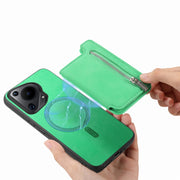 For Huawei nova 13 Pro Retro MagSafe Zipper Wallet Card Bag Back Phone Case(Green)