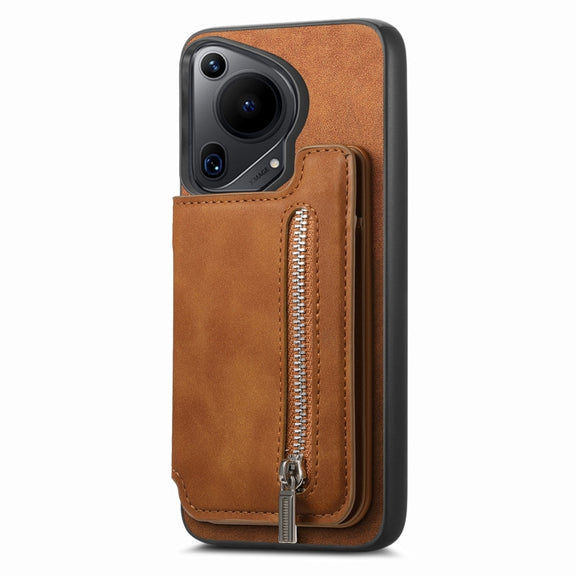 For Huawei nova 13 Pro Retro MagSafe Zipper Wallet Card Bag Back Phone Case(Brown)