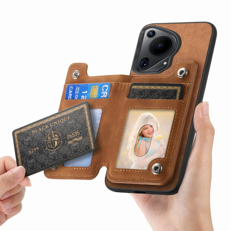 For Huawei nova 13 Pro Retro MagSafe Zipper Wallet Card Bag Back Phone Case(Brown)
