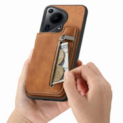 For Huawei nova 13 Pro Retro MagSafe Zipper Wallet Card Bag Back Phone Case(Brown)