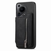 For Huawei nova 13 Pro Retro MagSafe Zipper Wallet Card Bag Back Phone Case(Black)