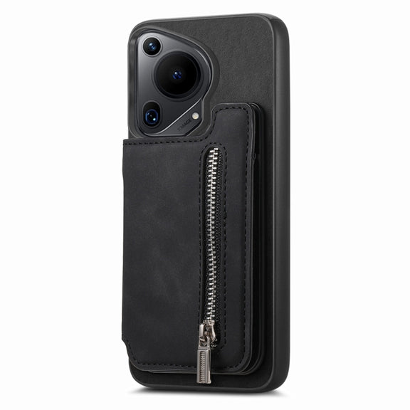 For Huawei nova 13 Pro Retro MagSafe Zipper Wallet Card Bag Back Phone Case(Black)