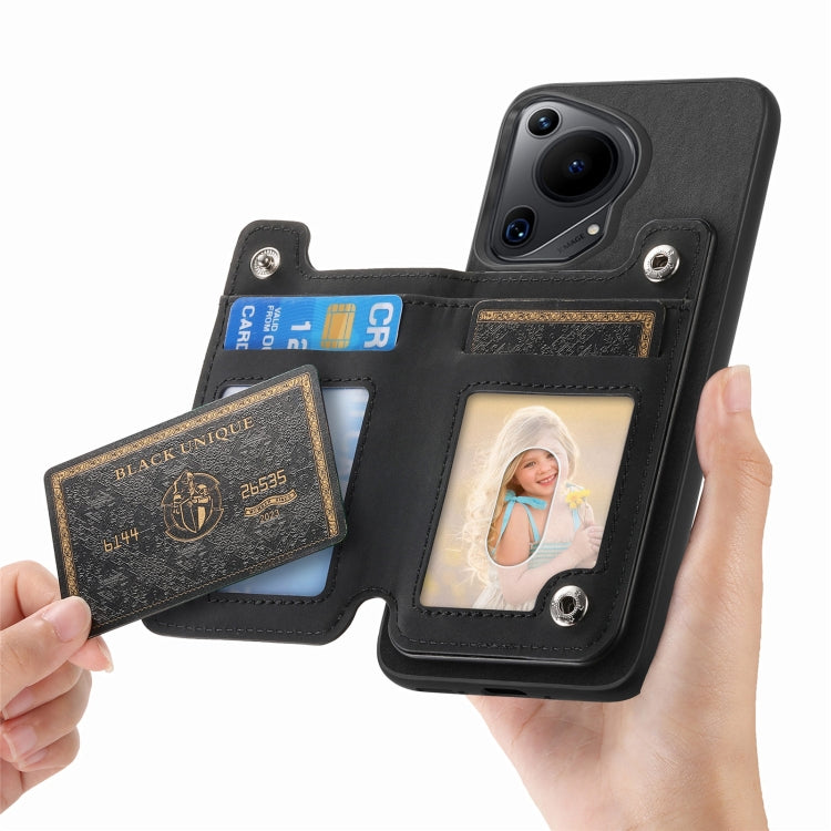 For Huawei nova 13 Pro Retro MagSafe Zipper Wallet Card Bag Back Phone Case(Black)