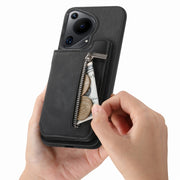 For Huawei nova 13 Pro Retro MagSafe Zipper Wallet Card Bag Back Phone Case(Black)