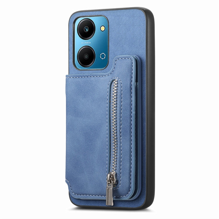 For Honor 100 Pro Retro MagSafe Zipper Wallet Card Bag Back Phone Case(Blue)
