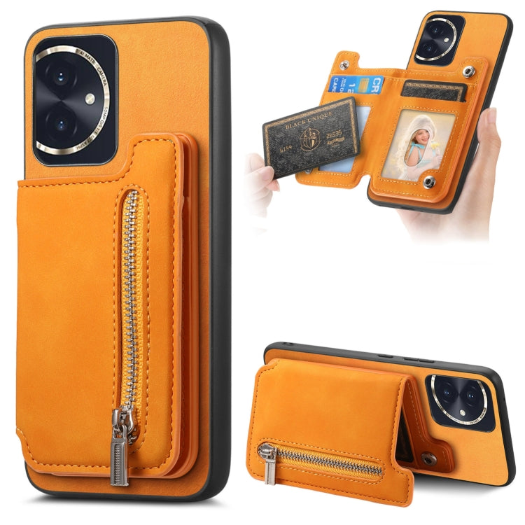 For Honor 100 Retro MagSafe Zipper Wallet Card Bag Back Phone Case(Yellow)