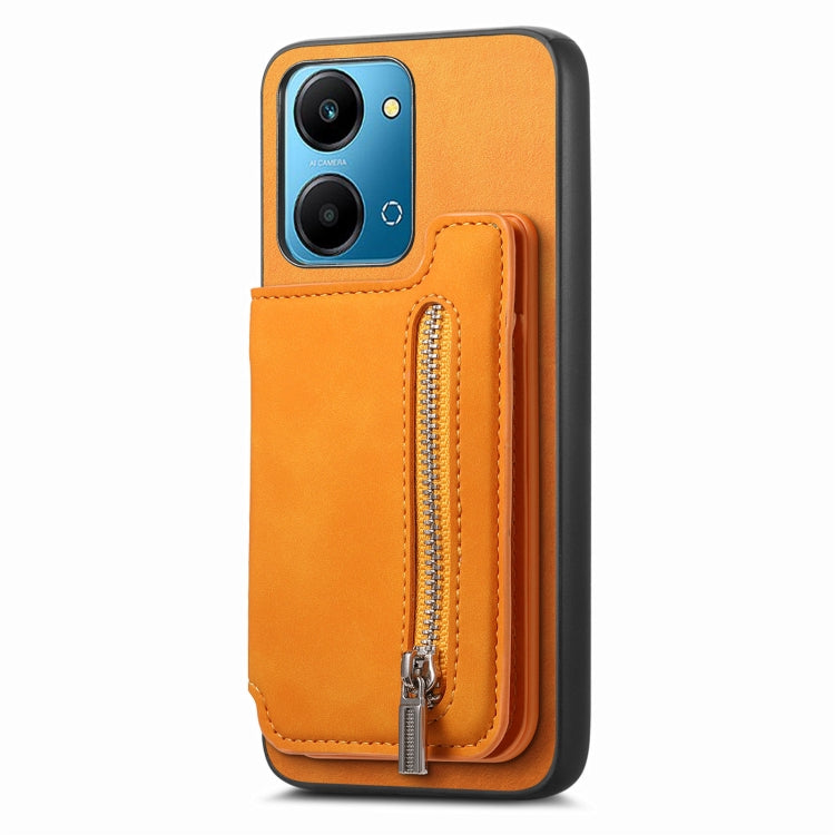 For Honor 100 Retro MagSafe Zipper Wallet Card Bag Back Phone Case(Yellow)