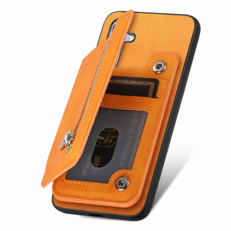 For Honor 100 Retro MagSafe Zipper Wallet Card Bag Back Phone Case(Yellow)