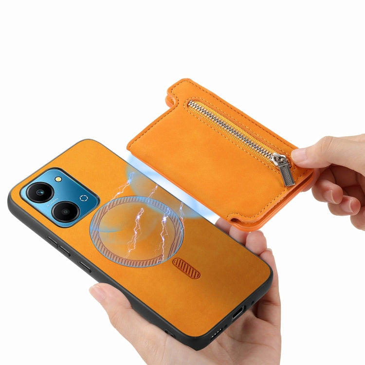 For Honor 100 Retro MagSafe Zipper Wallet Card Bag Back Phone Case(Yellow)