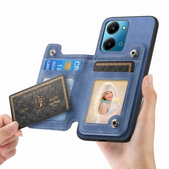 For Honor 100 Retro MagSafe Zipper Wallet Card Bag Back Phone Case(Blue)