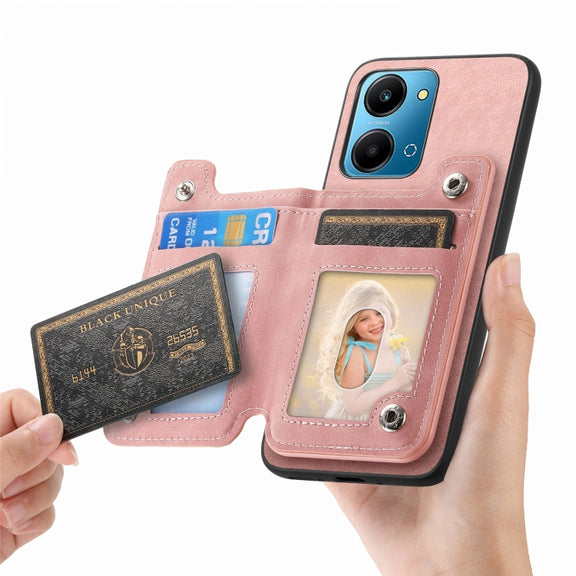 For Honor 100 Retro MagSafe Zipper Wallet Card Bag Back Phone Case(Pink)