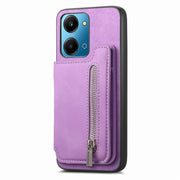 For Honor 100 Retro MagSafe Zipper Wallet Card Bag Back Phone Case(Purple)