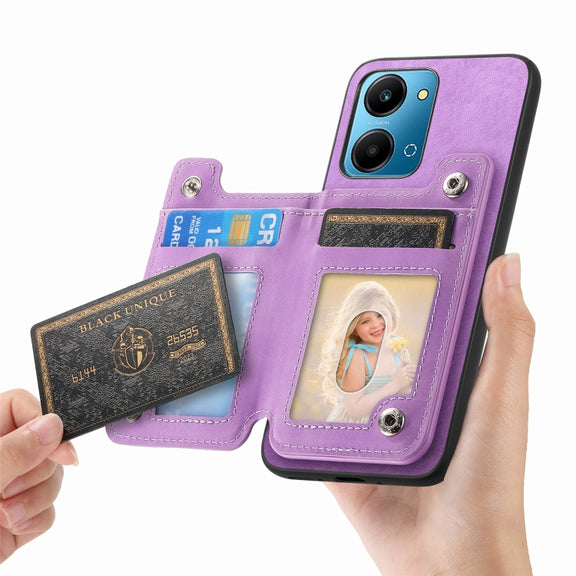 For Honor 100 Retro MagSafe Zipper Wallet Card Bag Back Phone Case(Purple)