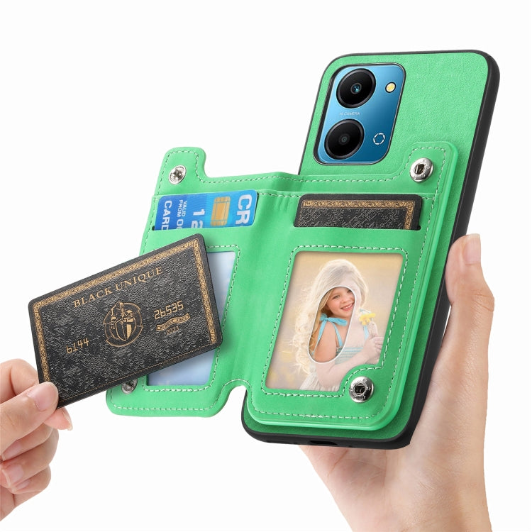 For Honor 100 Retro MagSafe Zipper Wallet Card Bag Back Phone Case(Green)