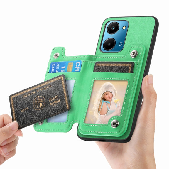 For Honor 100 Retro MagSafe Zipper Wallet Card Bag Back Phone Case(Green)