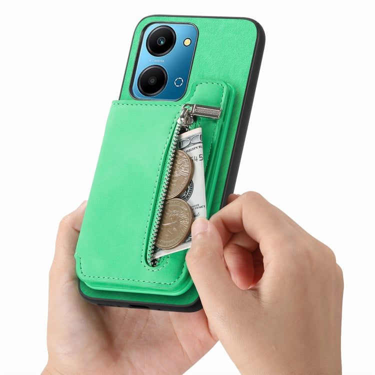 For Honor 100 Retro MagSafe Zipper Wallet Card Bag Back Phone Case(Green)