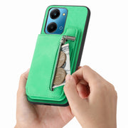 For Honor 100 Retro MagSafe Zipper Wallet Card Bag Back Phone Case(Green)