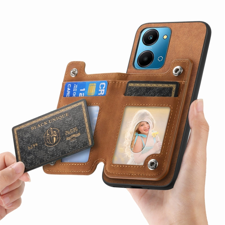 For Honor 100 Retro MagSafe Zipper Wallet Card Bag Back Phone Case(Brown)