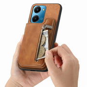 For Honor 100 Retro MagSafe Zipper Wallet Card Bag Back Phone Case(Brown)