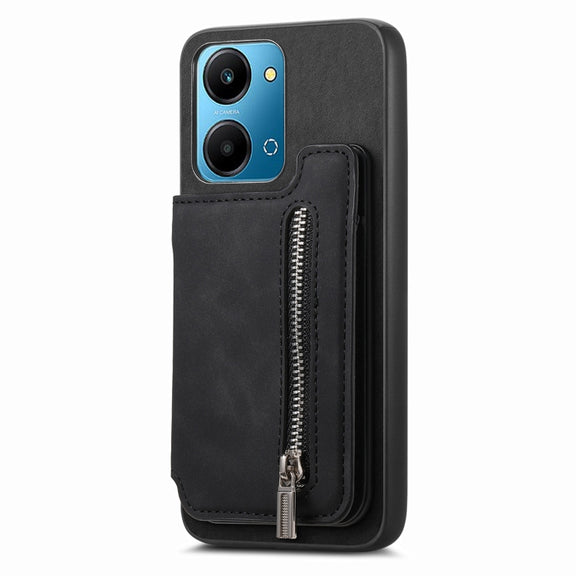 For Honor 100 Retro MagSafe Zipper Wallet Card Bag Back Phone Case(Black)