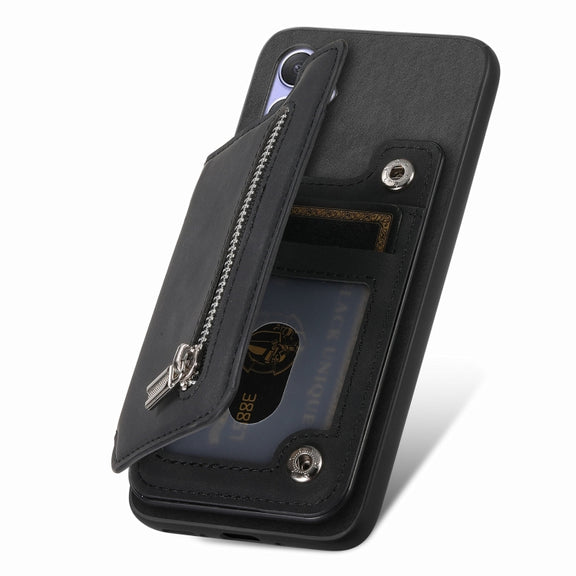 For Honor 100 Retro MagSafe Zipper Wallet Card Bag Back Phone Case(Black)