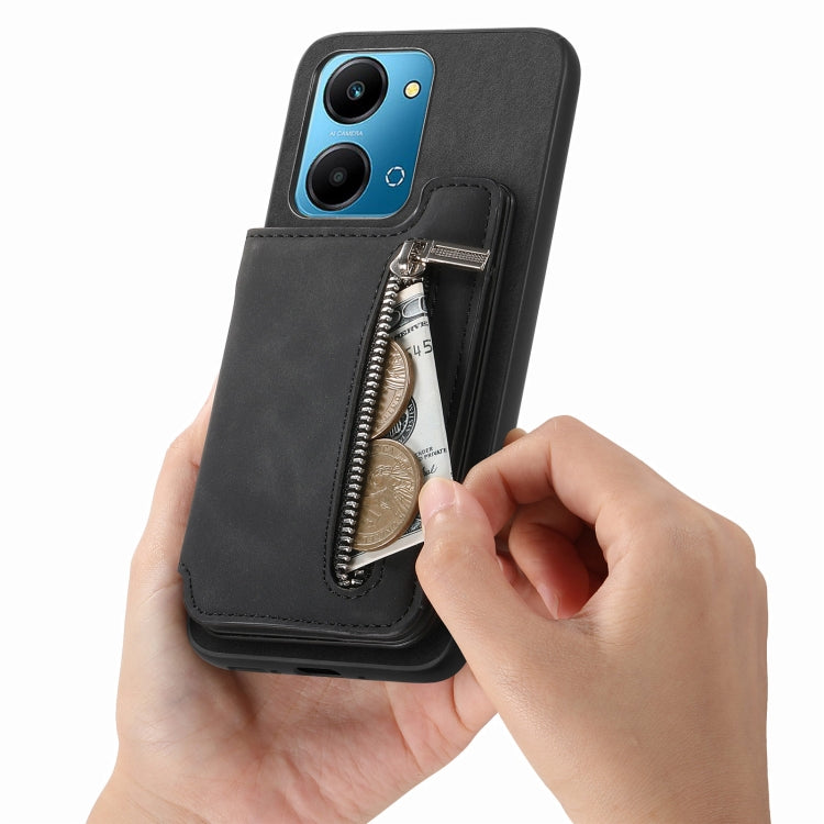 For Honor 100 Retro MagSafe Zipper Wallet Card Bag Back Phone Case(Black)