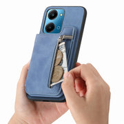 For Honor 90 Retro MagSafe Zipper Wallet Card Bag Back Phone Case(Blue)