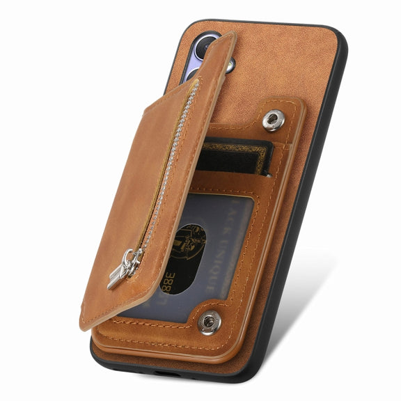 For Honor 90 Retro MagSafe Zipper Wallet Card Bag Back Phone Case(Brown)